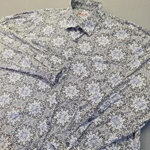 Alan Flusser Mens XL Black White Floral Medallion Cotton Long Sleeve Button Down